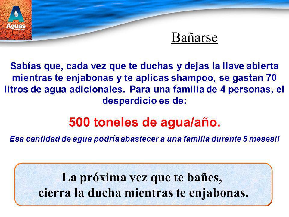 Bañarse 500 toneles de agua/año. La próxima vez que te bañes,