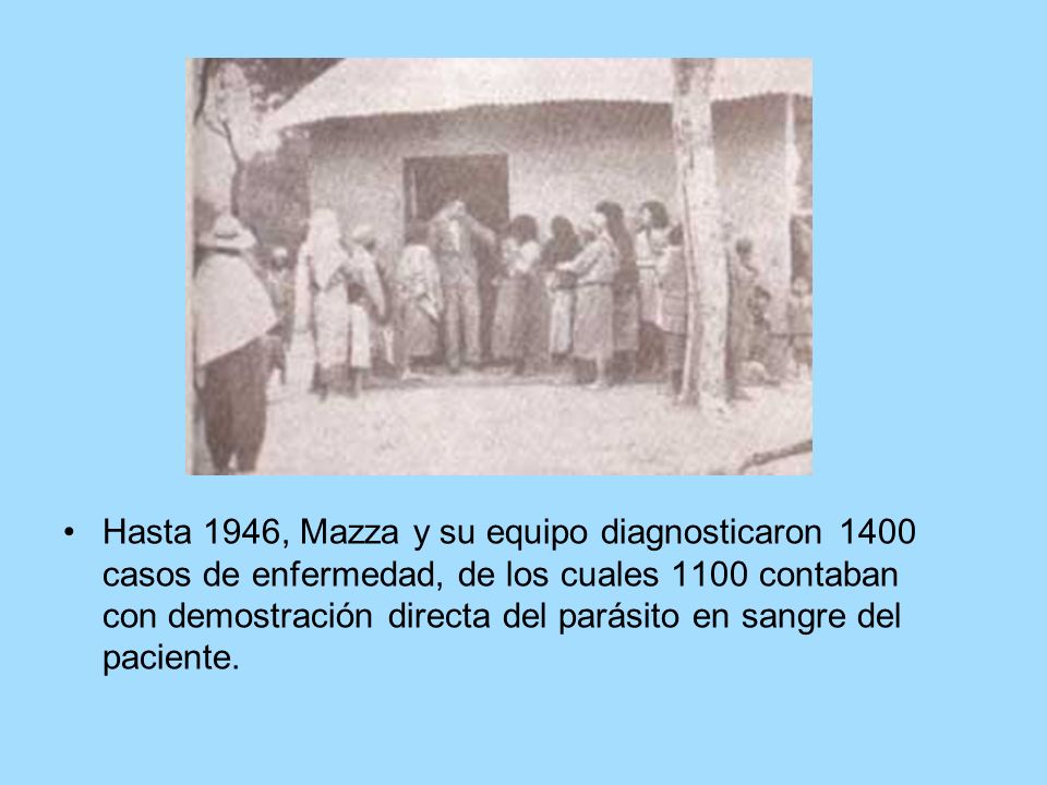 Hasta 1946, Mazza y su equipo diagnosticaron 1400 casos de enfermedad, de los cuales 1100 contaban con demostración directa del parásito en sangre del paciente.