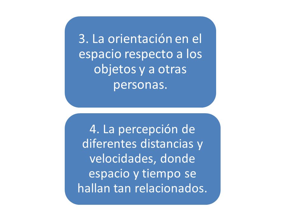 3. La orientación en el espacio respecto a los objetos y a otras personas.