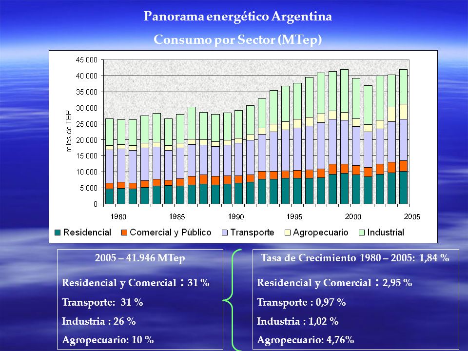 Panorama energético Argentina Consumo por Sector (MTep)