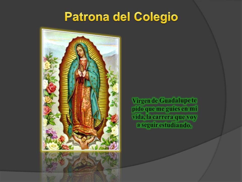Patrona del Colegio Virgen de Guadalupe te pido que me guíes en mi vida, la carrera que voy a seguir estudiando.
