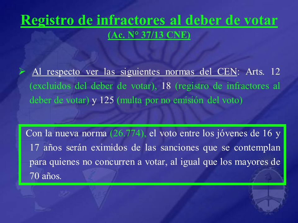 Registro de infractores al deber de votar (Ac. N° 37/13 CNE)