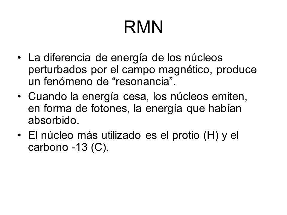 RMN La diferencia de energía de los núcleos perturbados por el campo magnético, produce un fenómeno de resonancia .