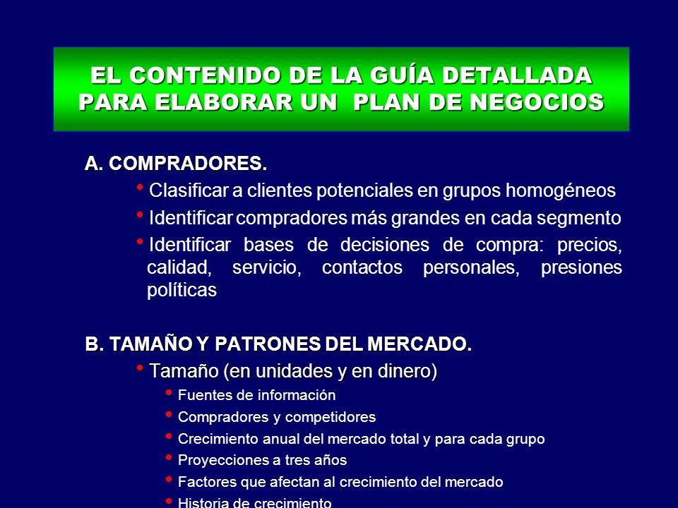 EL CONTENIDO DE LA GUÍA DETALLADA PARA ELABORAR UN PLAN DE NEGOCIOS