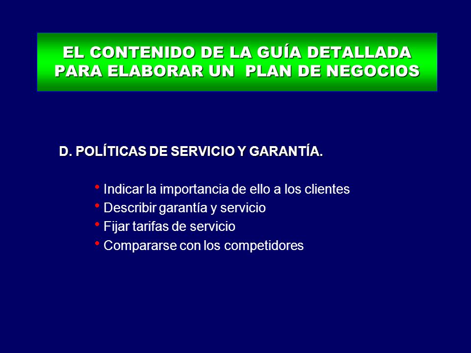 EL CONTENIDO DE LA GUÍA DETALLADA PARA ELABORAR UN PLAN DE NEGOCIOS