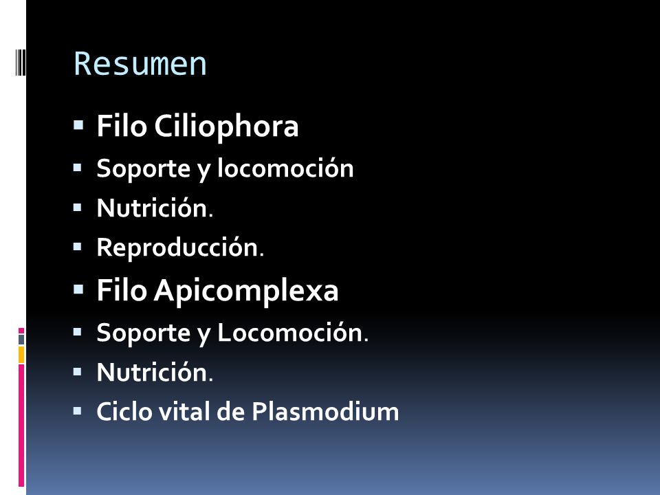 Resumen Filo Ciliophora Filo Apicomplexa Soporte y locomoción