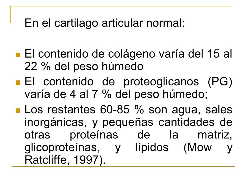 El contenido de colágeno varía del 15 al 22 % del peso húmedo