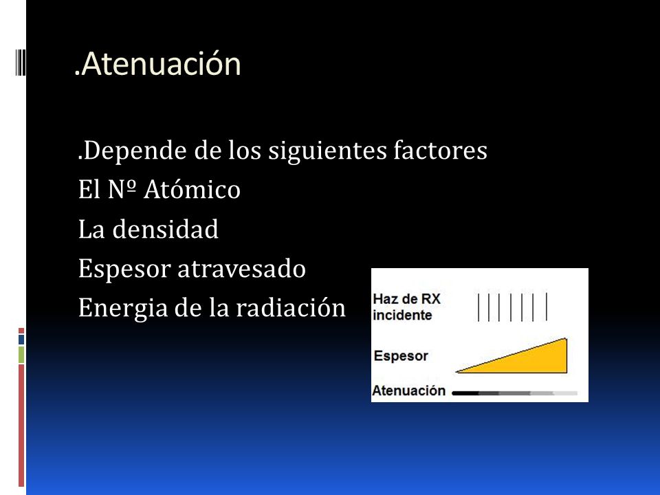 .Atenuación .Depende de los siguientes factores El Nº Atómico