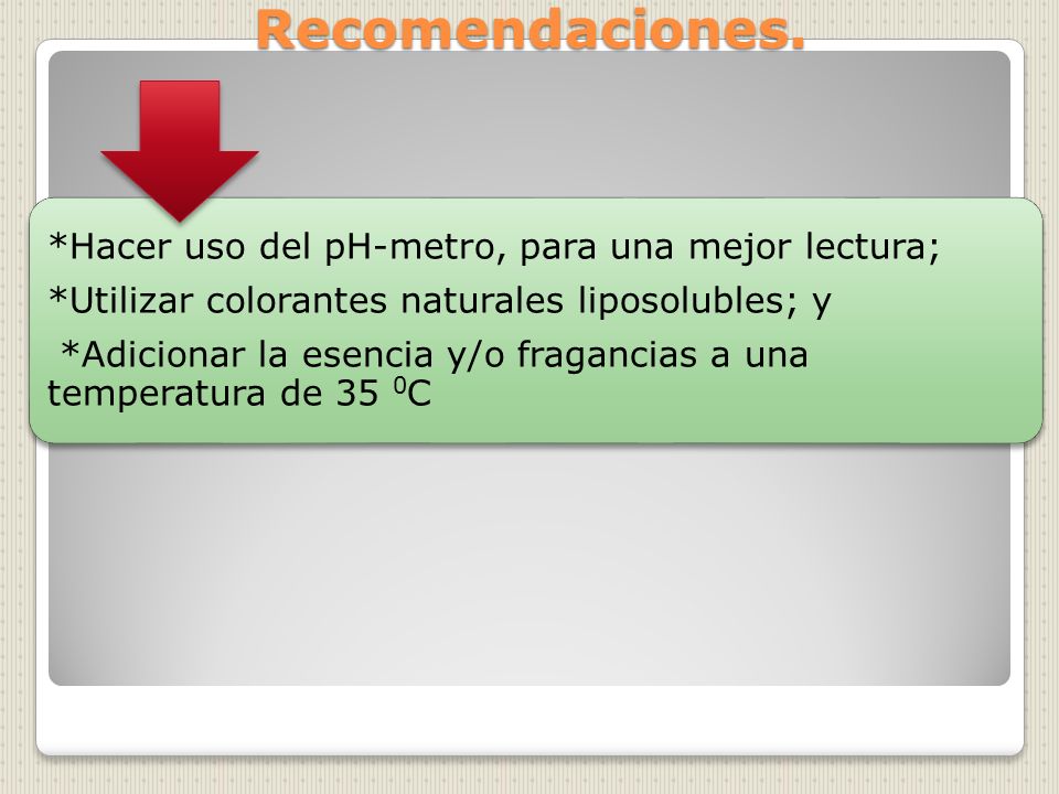 Recomendaciones. *Hacer uso del pH-metro, para una mejor lectura;