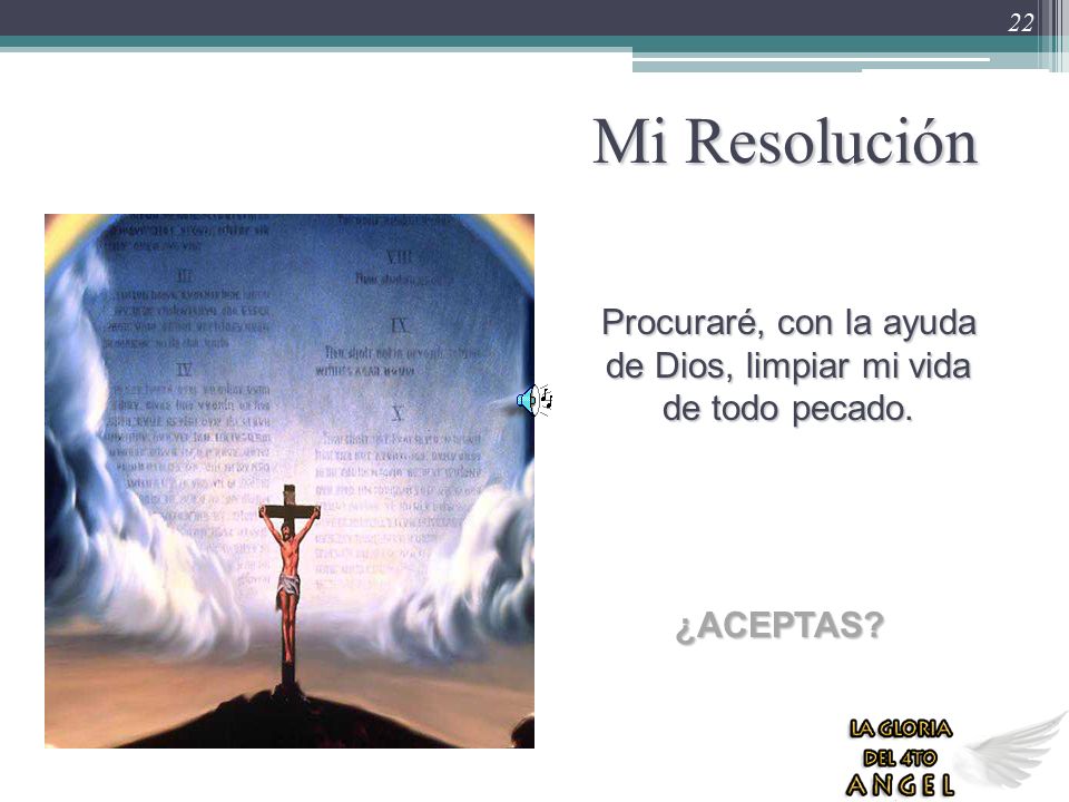 Procuraré, con la ayuda de Dios, limpiar mi vida de todo pecado.