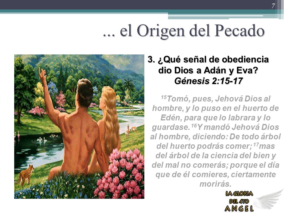 3. ¿Qué señal de obediencia dio Dios a Adán y Eva Génesis 2:15-17
