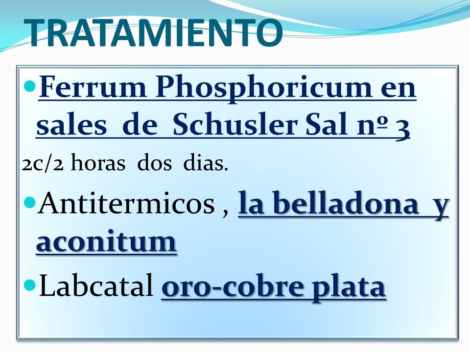 TRATAMIENTO Ferrum Phosphoricum en sales de Schusler Sal nº 3