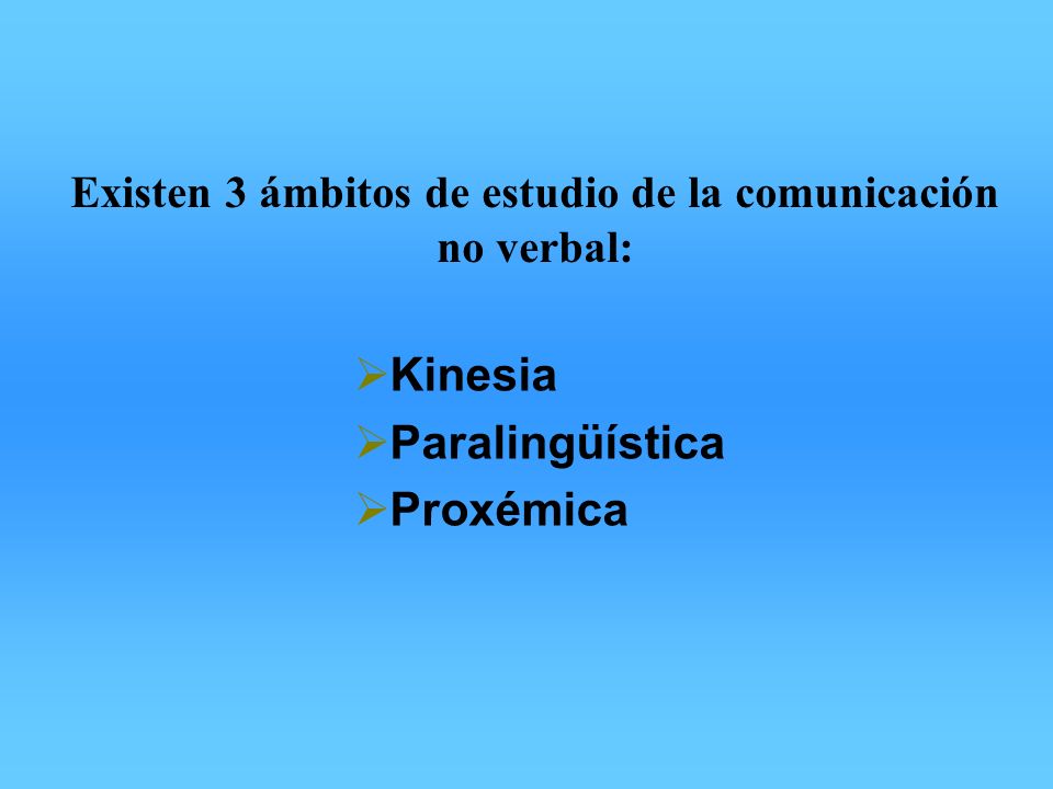 Existen 3 ámbitos de estudio de la comunicación no verbal: