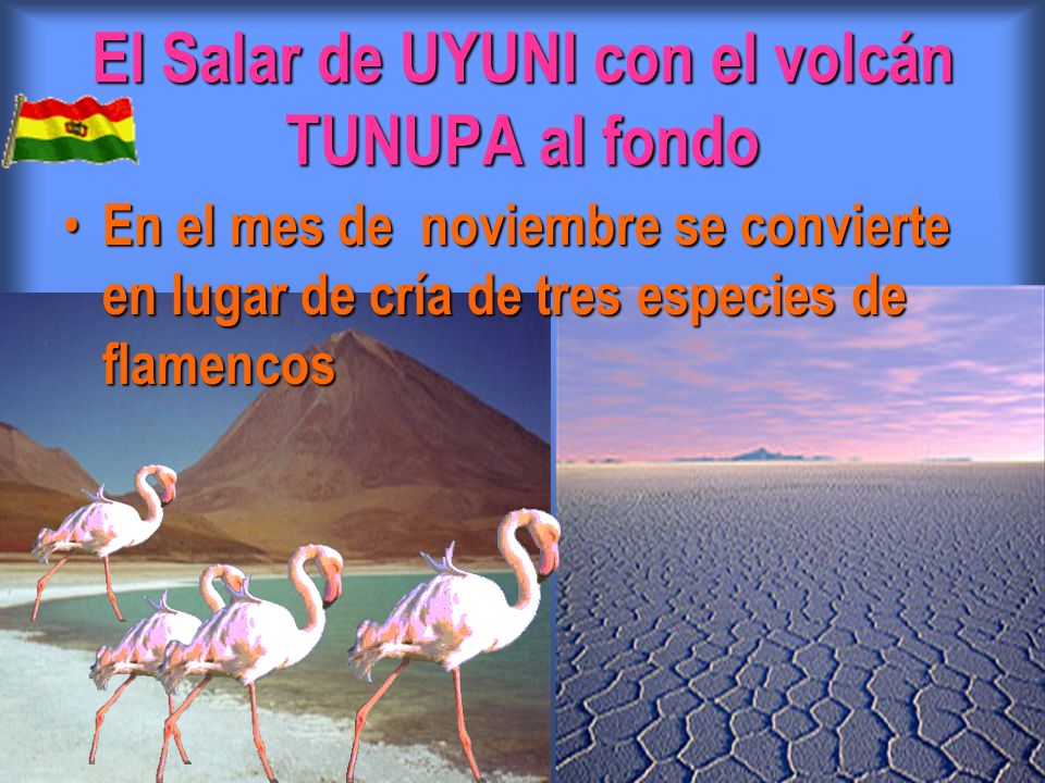 El Salar de UYUNI con el volcán TUNUPA al fondo