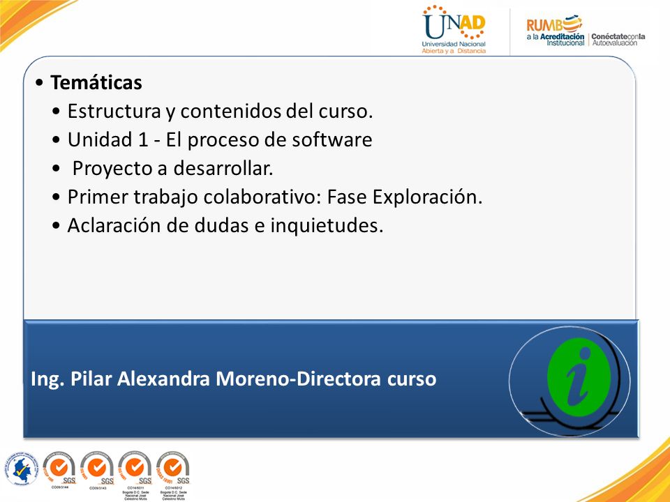 Temáticas Estructura y contenidos del curso. Unidad 1 - El proceso de software. Proyecto a desarrollar.