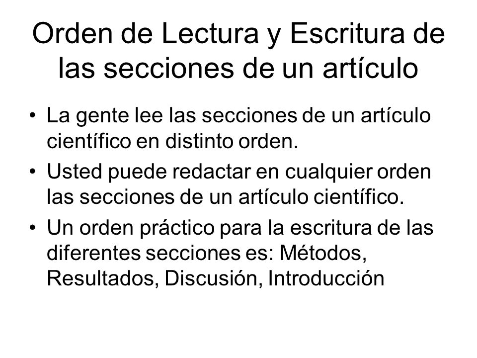 Orden de Lectura y Escritura de las secciones de un artículo