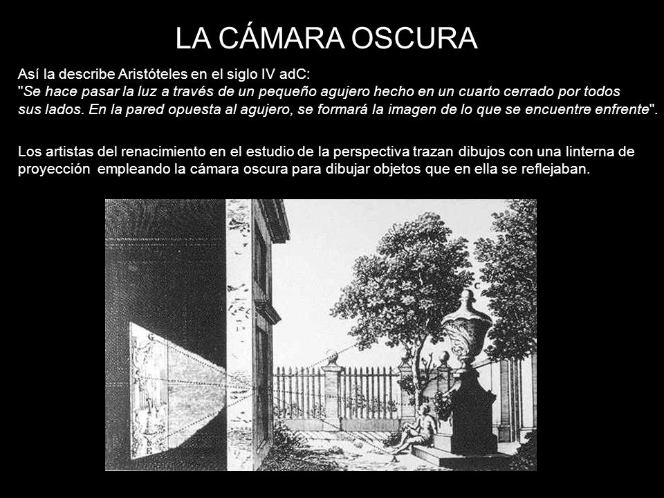 LA CÁMARA OSCURA Así la describe Aristóteles en el siglo IV adC: