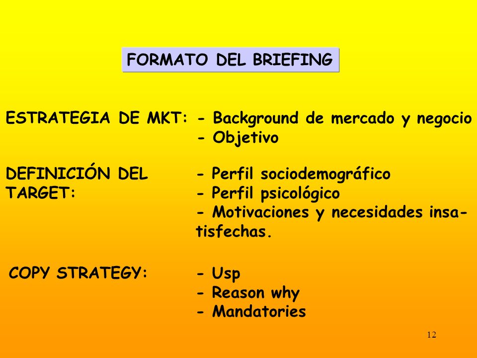 FORMATO DEL BRIEFING ESTRATEGIA DE MKT: - Background de mercado y negocio. - Objetivo. DEFINICIÓN DEL.