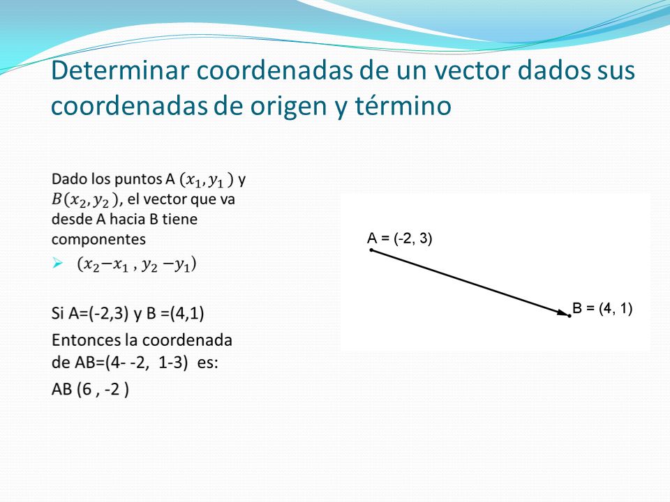Determinar coordenadas de un vector dados sus coordenadas de origen y término