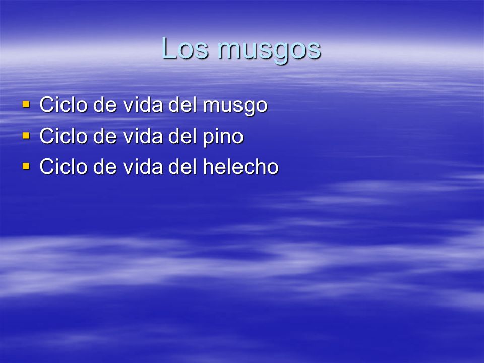 Los musgos Ciclo de vida del musgo Ciclo de vida del pino