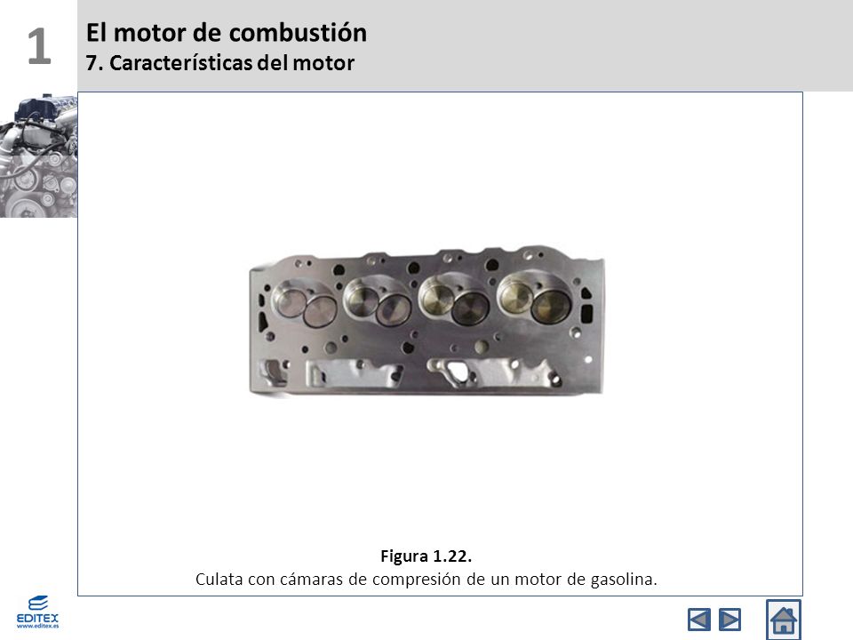 Culata con cámaras de compresión de un motor de gasolina.