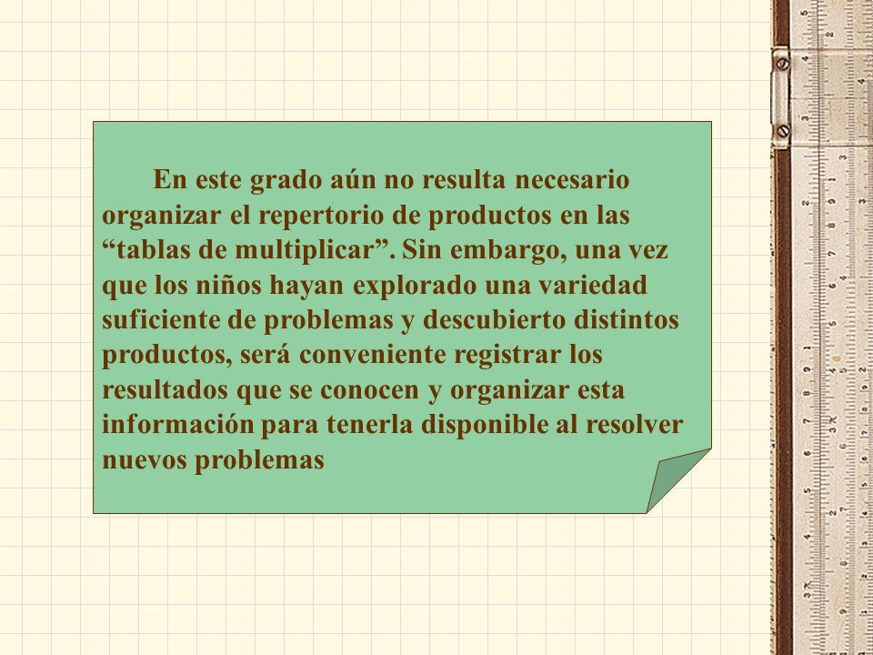 En este grado aún no resulta necesario organizar el repertorio de productos en las tablas de multiplicar .