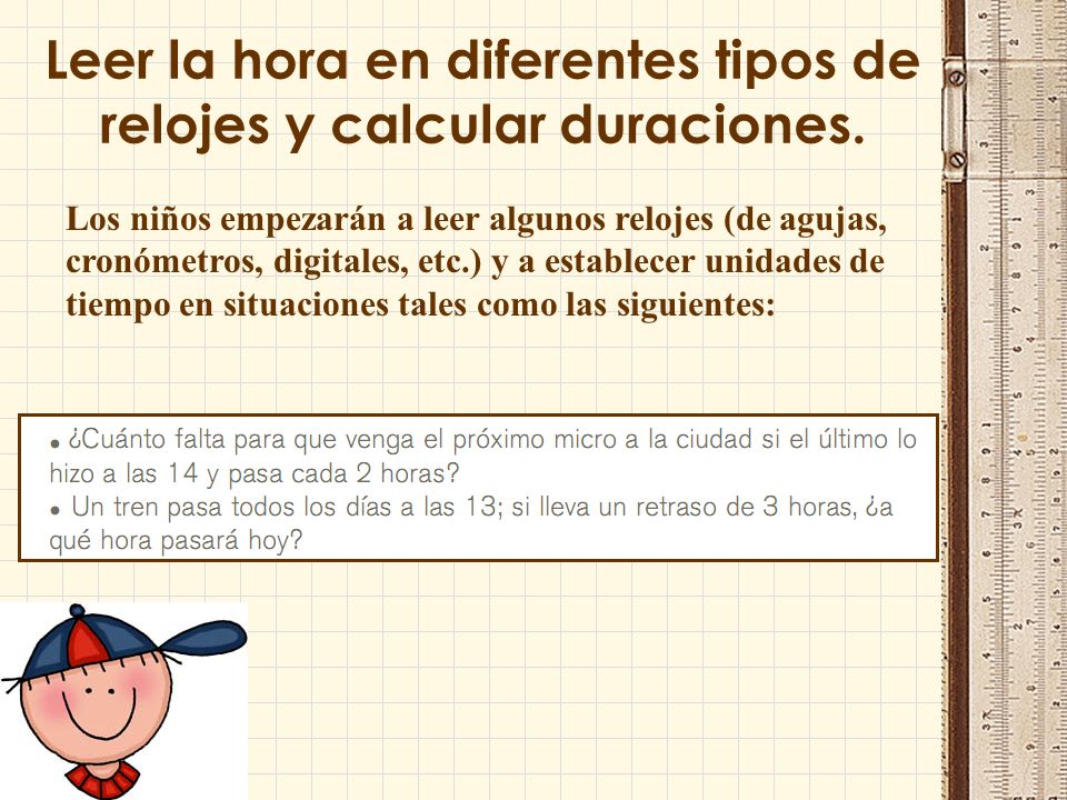 Leer la hora en diferentes tipos de relojes y calcular duraciones.