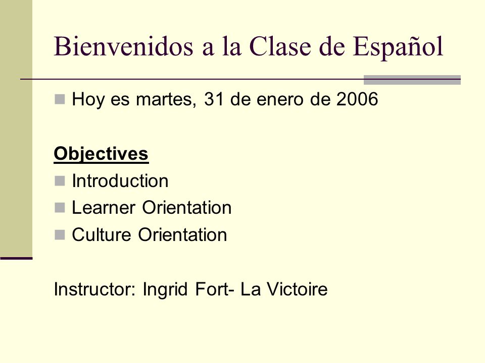 Bienvenidos a la Clase de Español