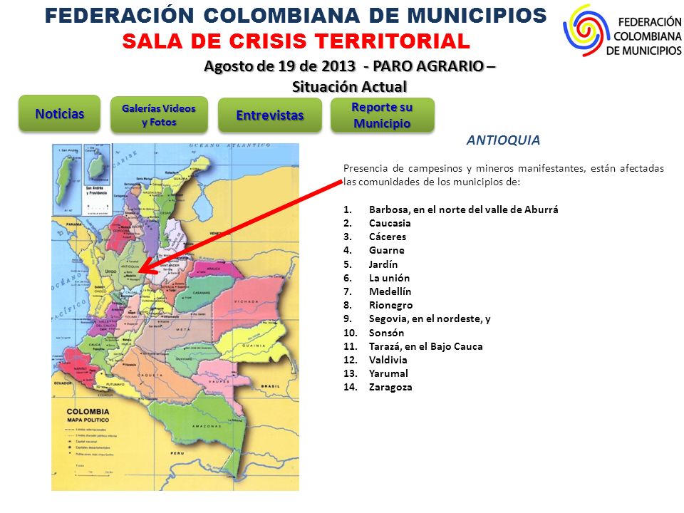 FEDERACIÓN COLOMBIANA DE MUNICIPIOS SALA DE CRISIS TERRITORIAL