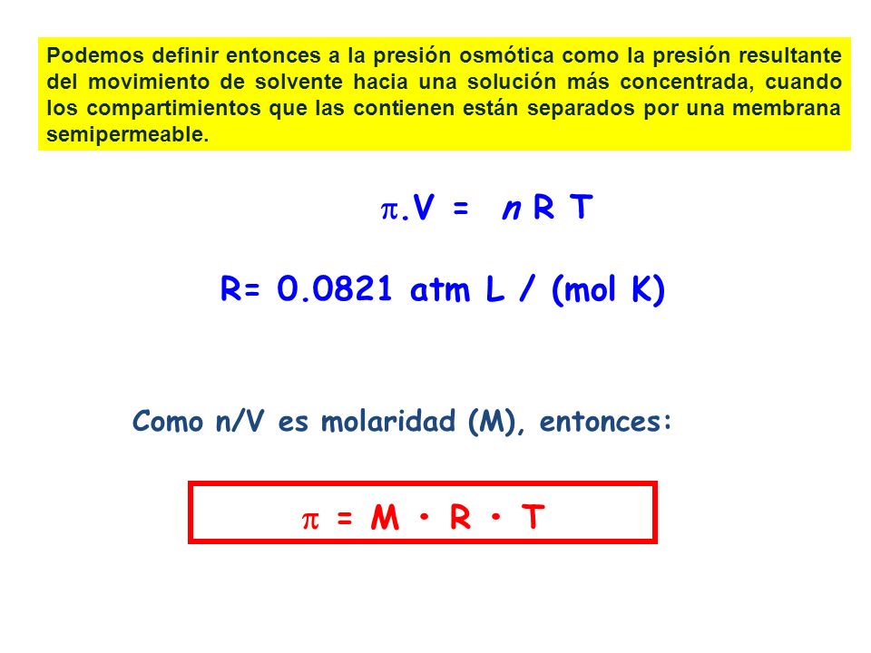 .V = n R T R= atm L / (mol K)  = M • R • T