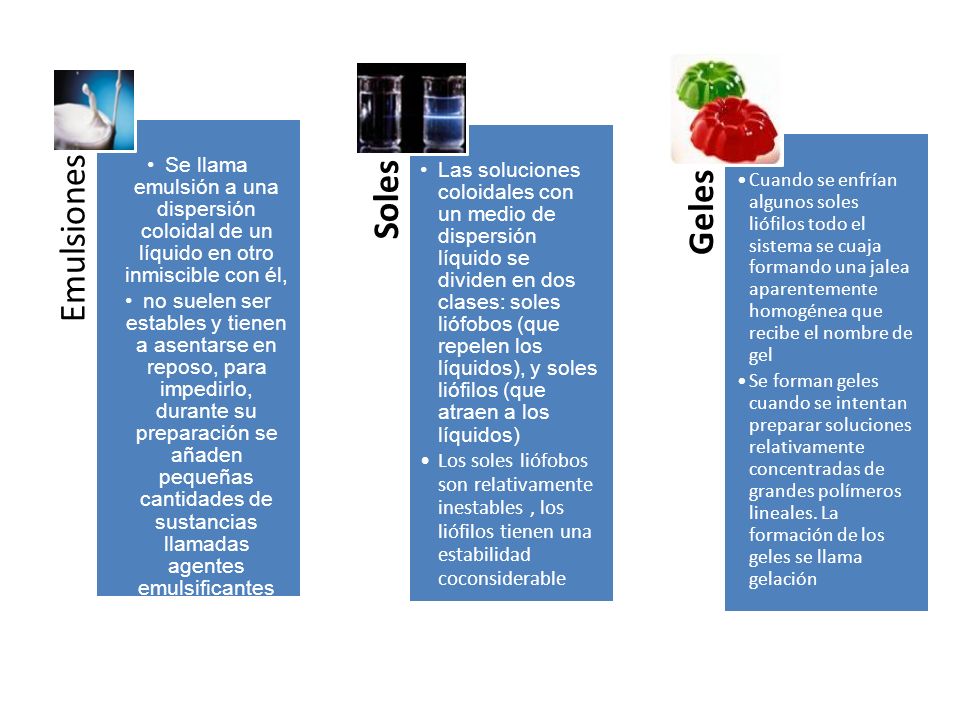Emulsiones Se llama emulsión a una dispersión coloidal de un líquido en otro inmiscible con él,