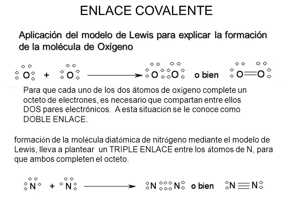 ENLACE COVALENTE Aplicación del modelo de Lewis para explicar la formación. de la molécula de Oxígeno.