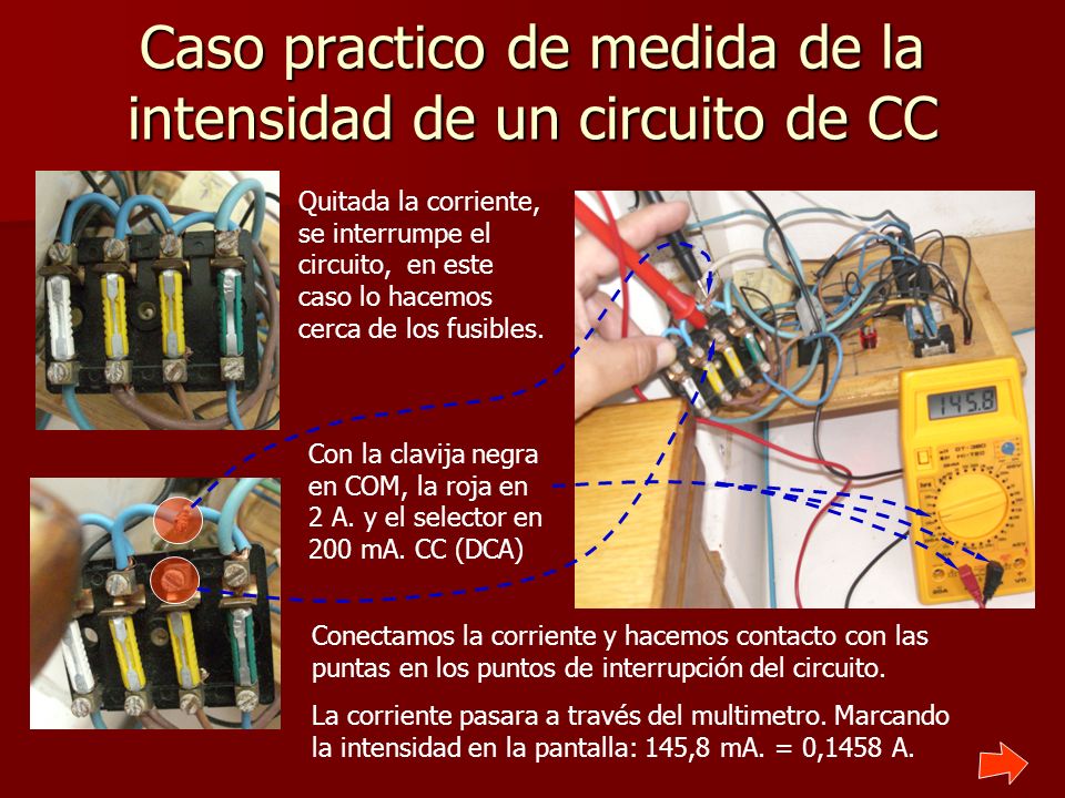 Caso practico de medida de la intensidad de un circuito de CC