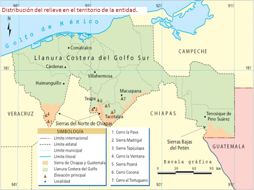 Distribución del relieve en el territorio de la entidad.