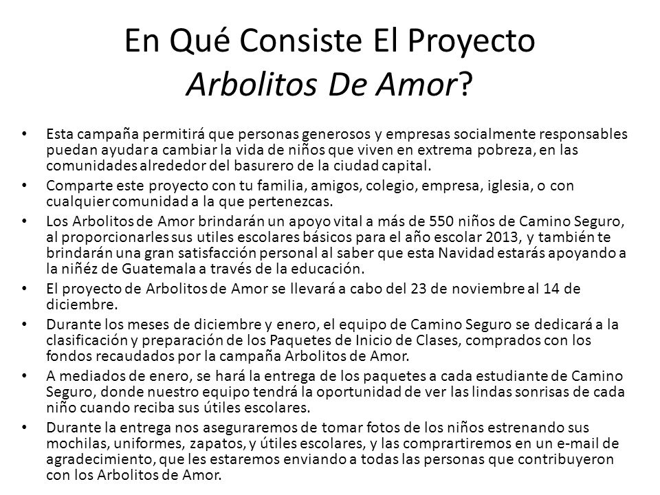 En Qué Consiste El Proyecto Arbolitos De Amor