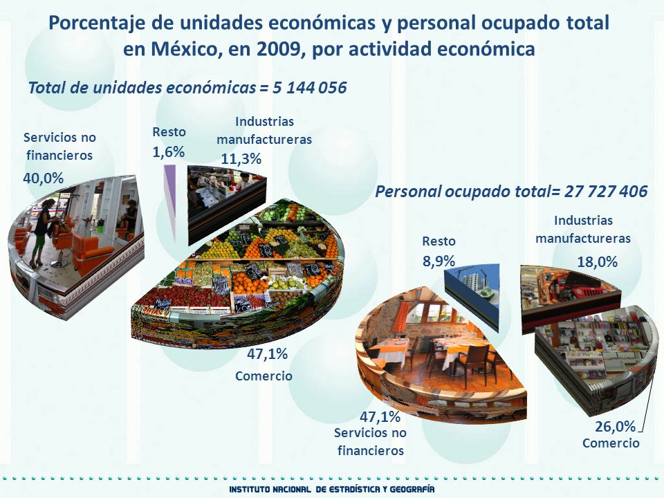 Porcentaje de unidades económicas y personal ocupado total en México, en 2009, por actividad económica