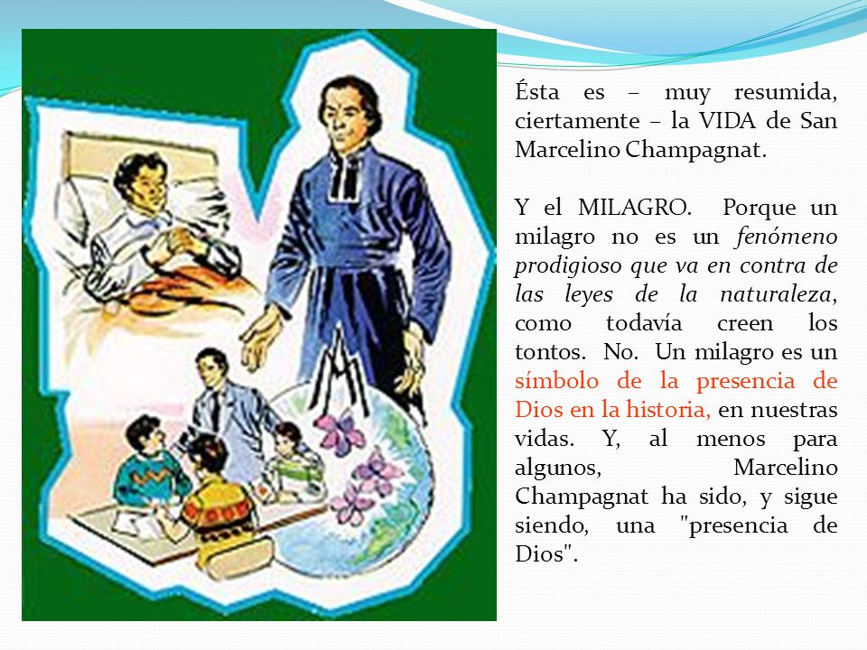 Ésta es – muy resumida, ciertamente – la VIDA de San Marcelino Champagnat.