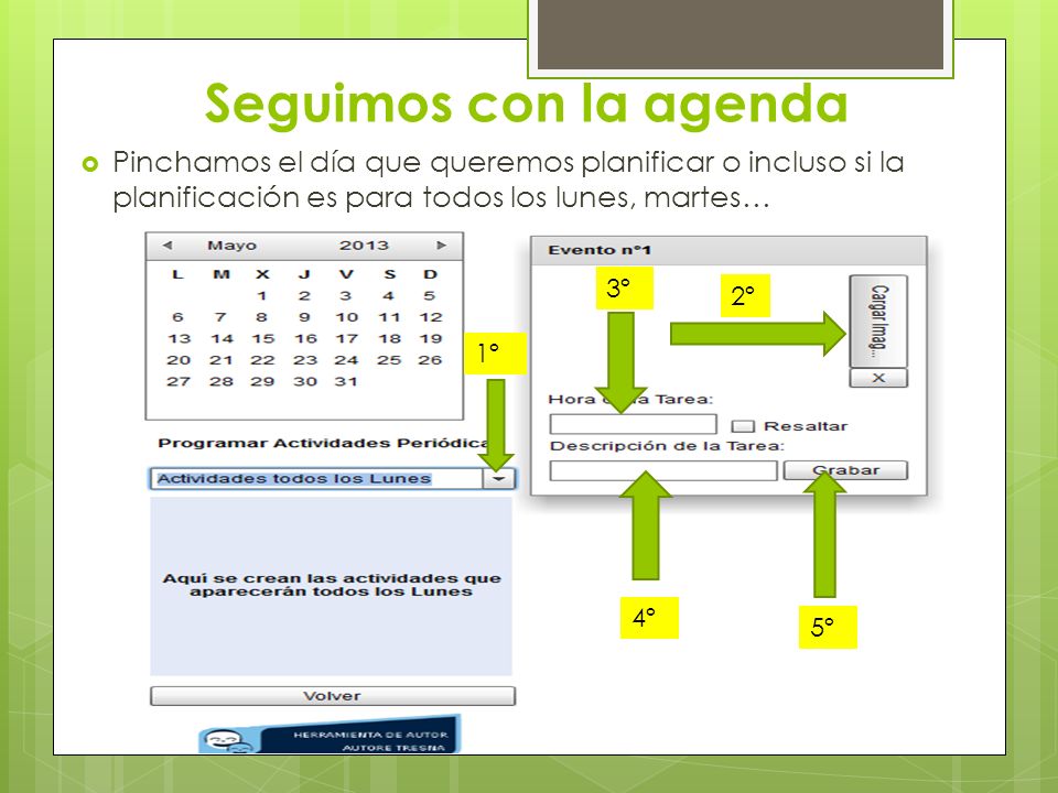 Seguimos con la agenda Pinchamos el día que queremos planificar o incluso si la planificación es para todos los lunes, martes…