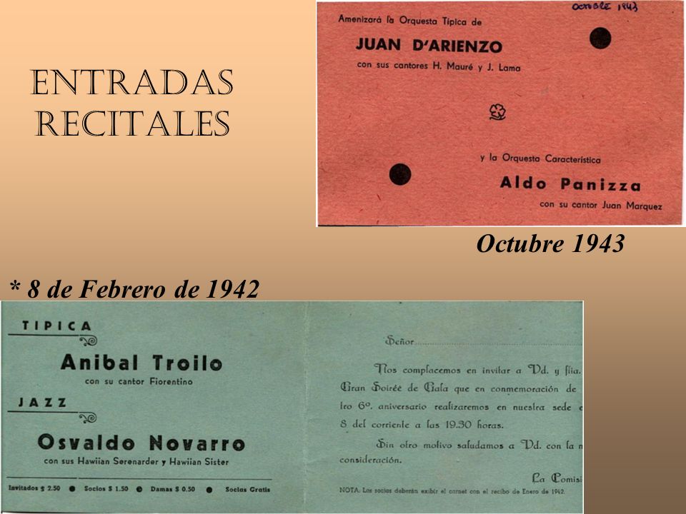 Entradas Recitales Octubre 1943 * 8 de Febrero de 1942