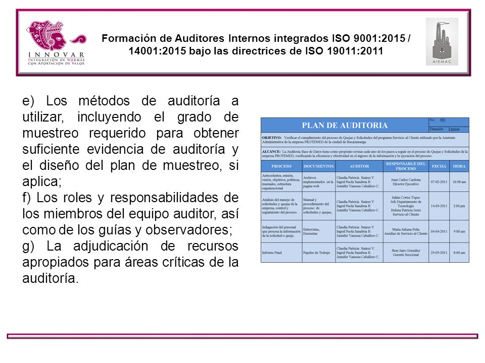 Formación de Auditores Internos integrados ISO 9001:2015 / 14001:2015 bajo las directrices de ISO 19011:2011