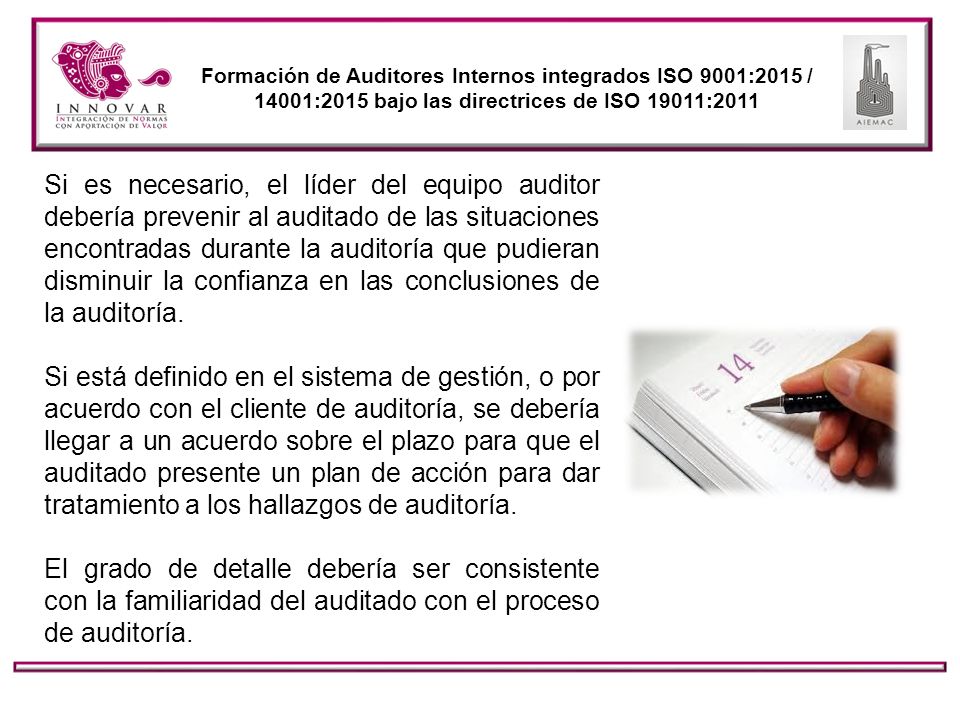 Formación de Auditores Internos integrados ISO 9001:2015 / 14001:2015 bajo las directrices de ISO 19011:2011