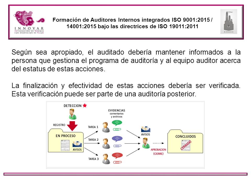 Formación de Auditores Internos integrados ISO 9001:2015 / 14001:2015 bajo las directrices de ISO 19011:2011