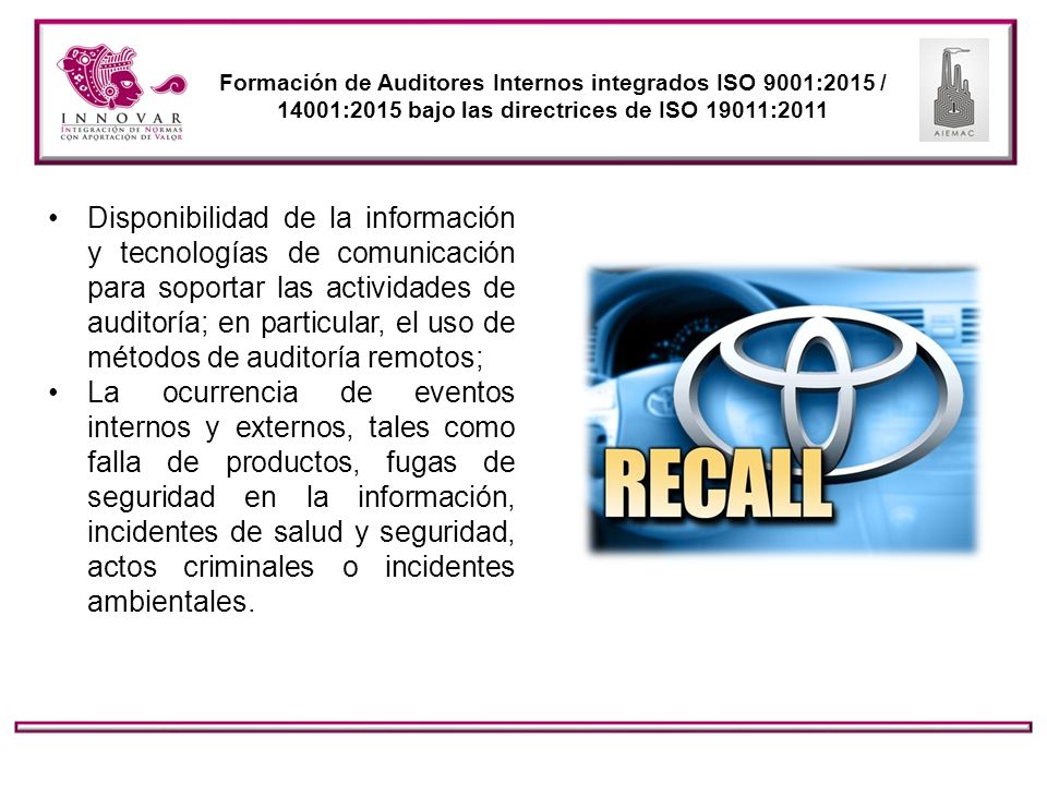 Formación de Auditores Internos integrados ISO 9001:2015 / 14001:2015 bajo las directrices de ISO 19011:2011