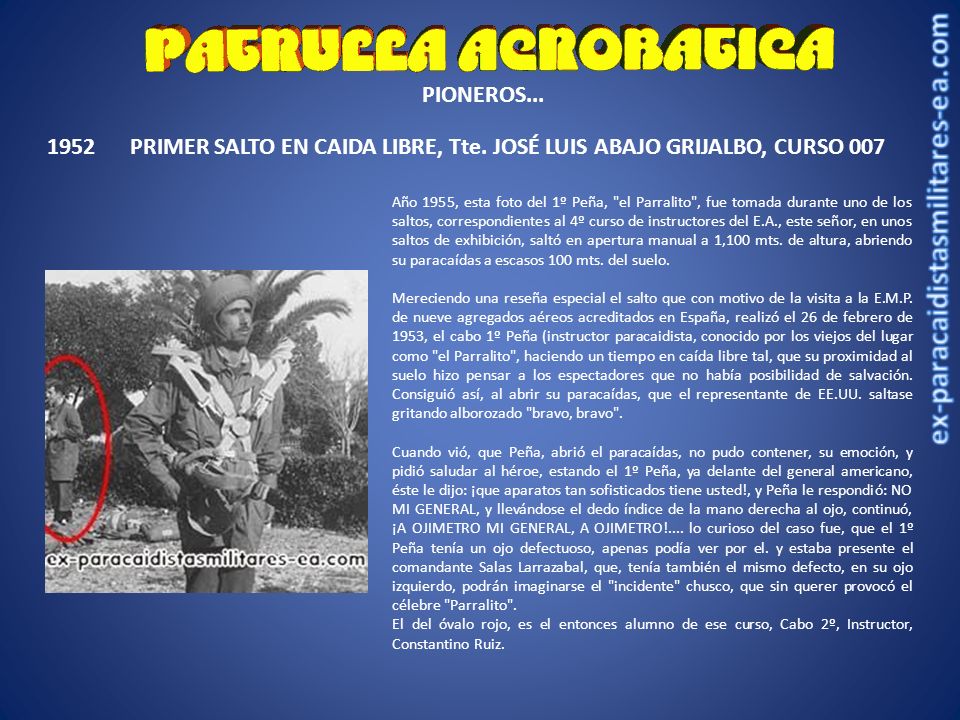 PRIMER SALTO EN CAIDA LIBRE, Tte. JOSÉ LUIS ABAJO GRIJALBO, CURSO 007