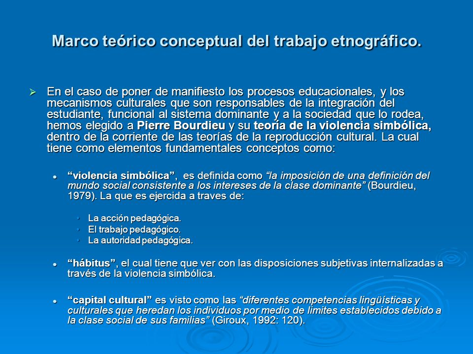Marco teórico conceptual del trabajo etnográfico.