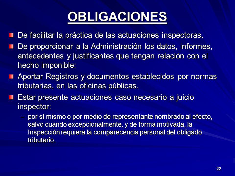 OBLIGACIONES De facilitar la práctica de las actuaciones inspectoras.