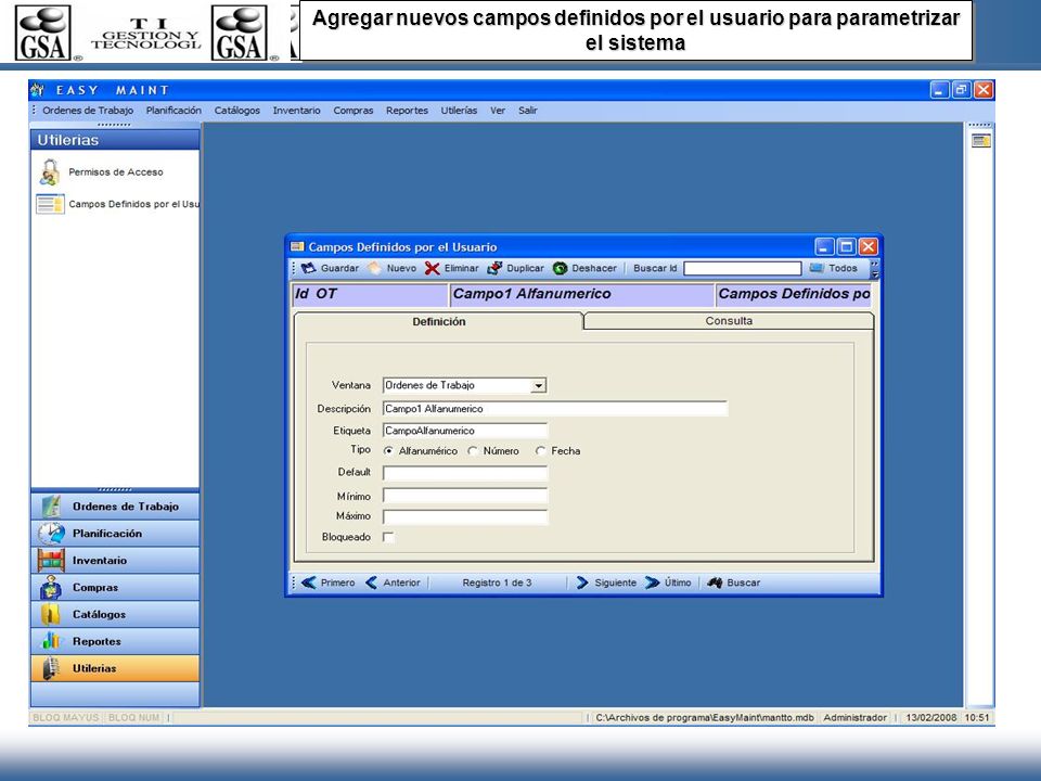 Agregar nuevos campos definidos por el usuario para parametrizar el sistema