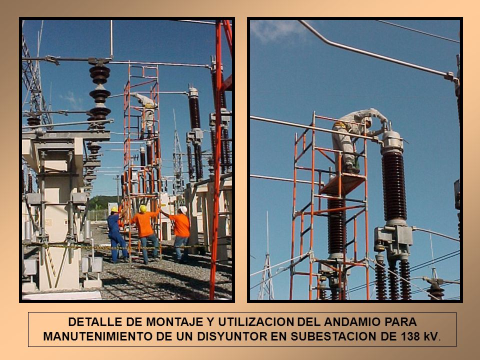 DETALLE DE MONTAJE Y UTILIZACION DEL ANDAMIO PARA MANUTENIMIENTO DE UN DISYUNTOR EN SUBESTACION DE 138 kV.