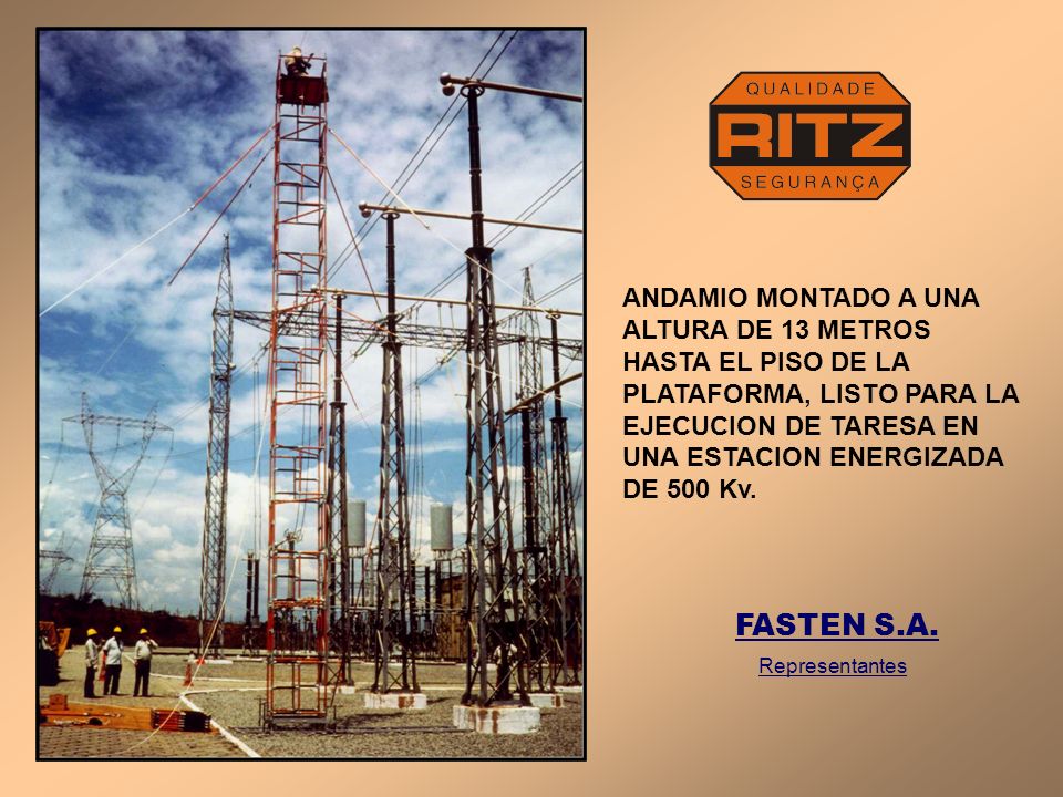 ANDAMIO MONTADO A UNA ALTURA DE 13 METROS HASTA EL PISO DE LA PLATAFORMA, LISTO PARA LA EJECUCION DE TARESA EN UNA ESTACION ENERGIZADA DE 500 Kv.