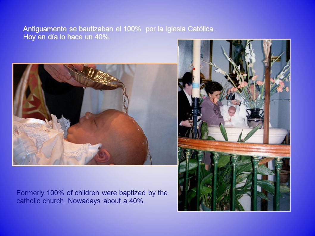 Antiguamente se bautizaban el 100% por la Iglesia Católica.